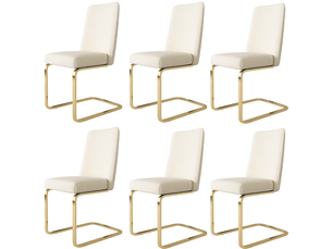 Chaise de salle à manger lot de 6 avec dossier à losanges et piètement métallique doré en velours beige