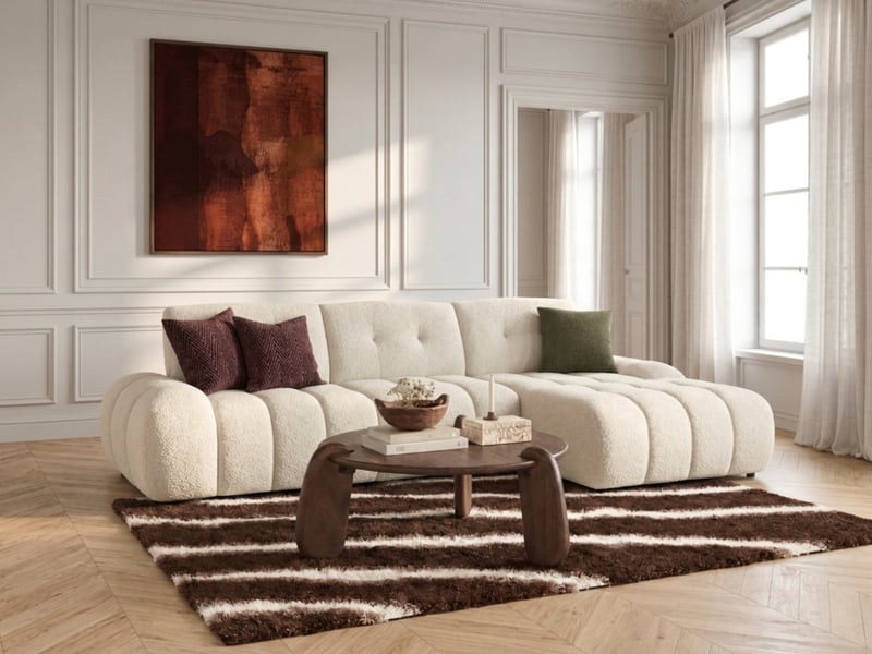 Bobochic canapé d'angle avec dossier avance recule apollon en tissu bouclette blanc angle droit APOLLON - Conforama B