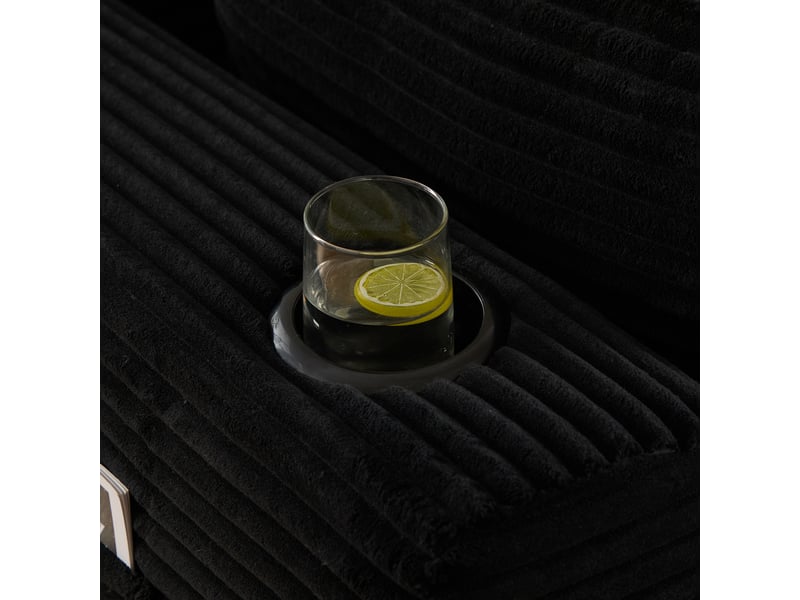  Canapé modulable 4 places en velours côtelé noir avec 2 poufs, 2 poches latérales et porte-gobelets  - Conforama W
