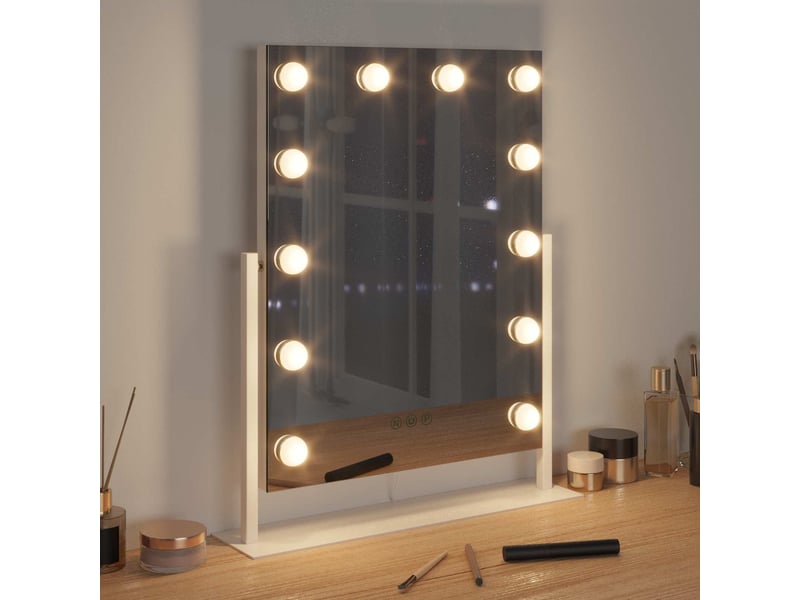 Miroir de coiffure led blanc 44 x 10 x 53 cm verre et acier cf62697  - Conforama C