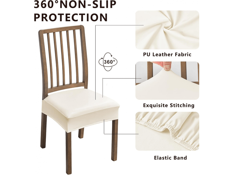  Lot de 4 housses de siège de chaise imperméables, housses de chaise en cuir pu, amovibles et lavables, blanc cassé  - Conforama B