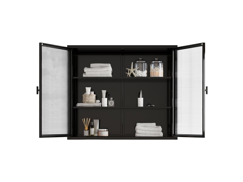  Armoire murale modèle glass 70 cm, noir, 2 portes vitrées, 3 niveaux de rangement, salon salle bain  - Conforama E