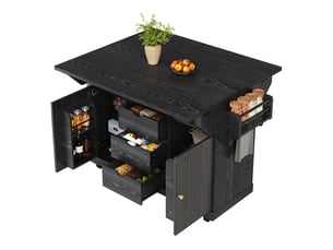 Desserte de cuisine noire, îlot de cuisine avec plateau extensible, 142x80x95cm (sans matelas).