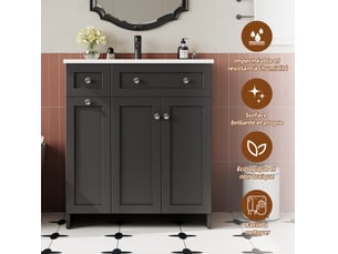 Meuble vasque sur pied 76x47x86 cm avec 3 tiroirs coloris noir