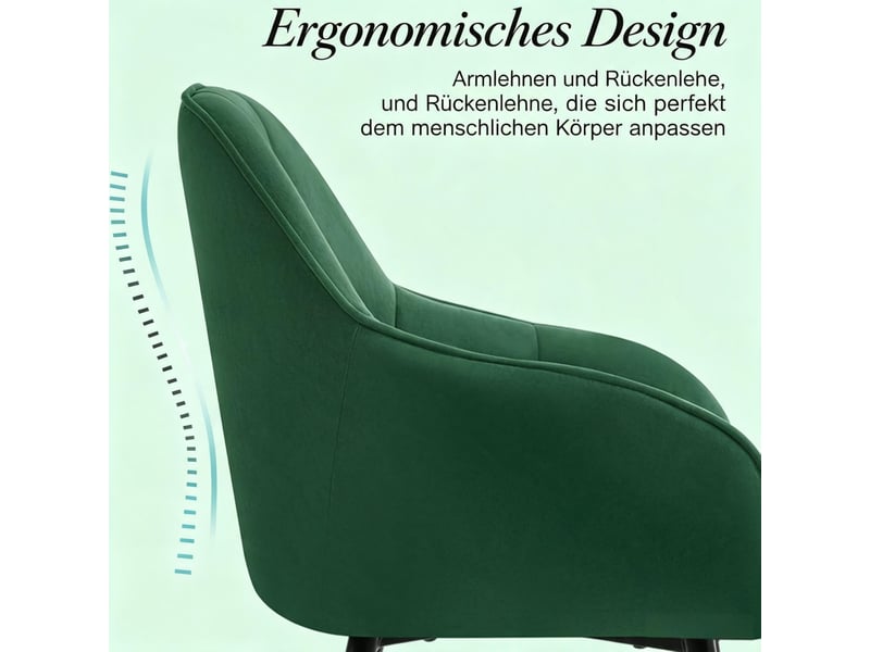  Lot de 2 chaises de salle à manger,avec accoudoirs,velours,vert foncé  - Conforama E