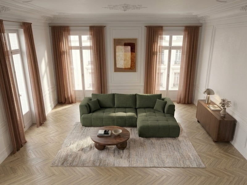  Bobochic canapé d'angle convertible avance-recule électrique clovis tissu lisse vert  angle droit CLOVIS - Conforama C