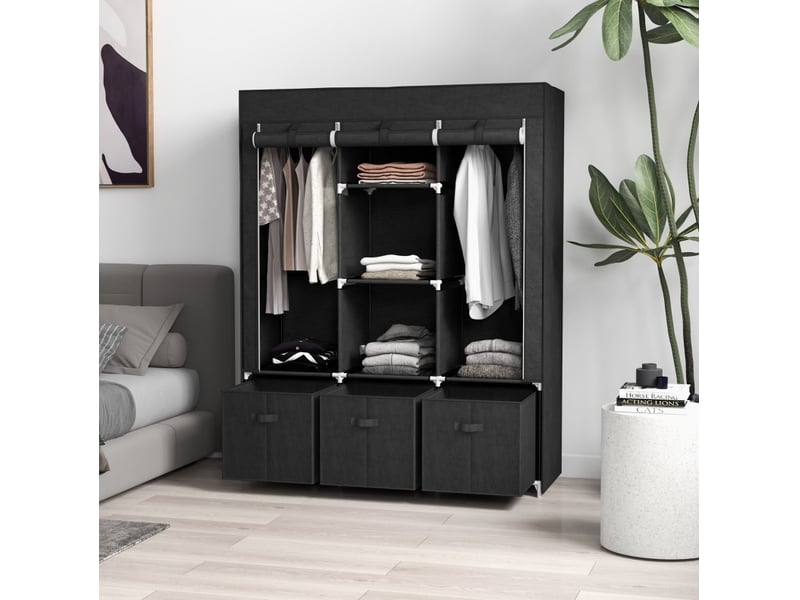 Armoire pliante 125x43x162,5 cm avec 3 tiroirs métal noir  - Conforama B