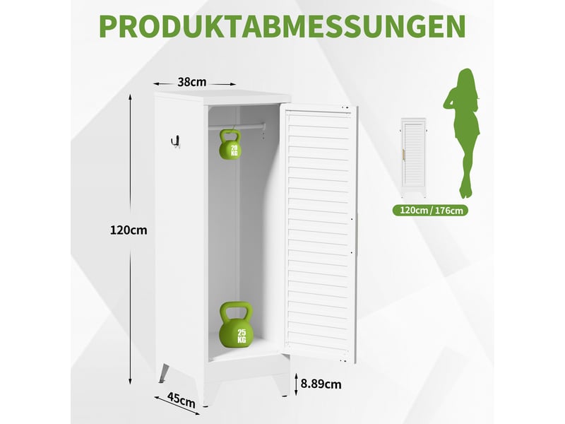 Armoire métallique avec tringle à vêtements, armoire de vestiaire en acier h 120 × l 38 × p 45 cm - Conforama C