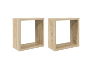 Lot de 2 étagères cube murales, armoires de rangement chêne sonoma 30x15x30 cm cf42734