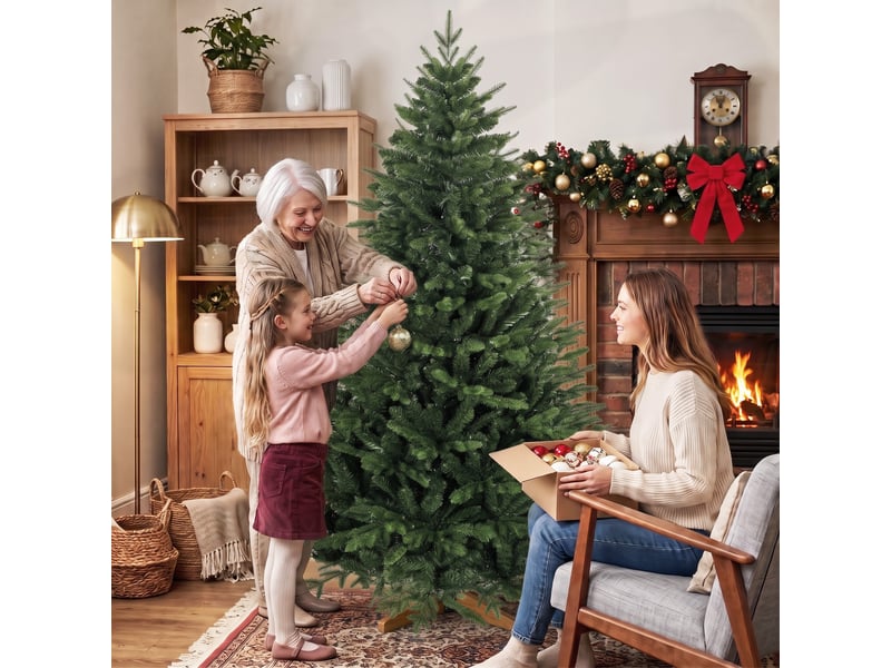  Sapin de noël artificiel de 180 cm avec support en pin, sapin nordique pliable, 889 extrémités de branches, vert  - Conforama E
