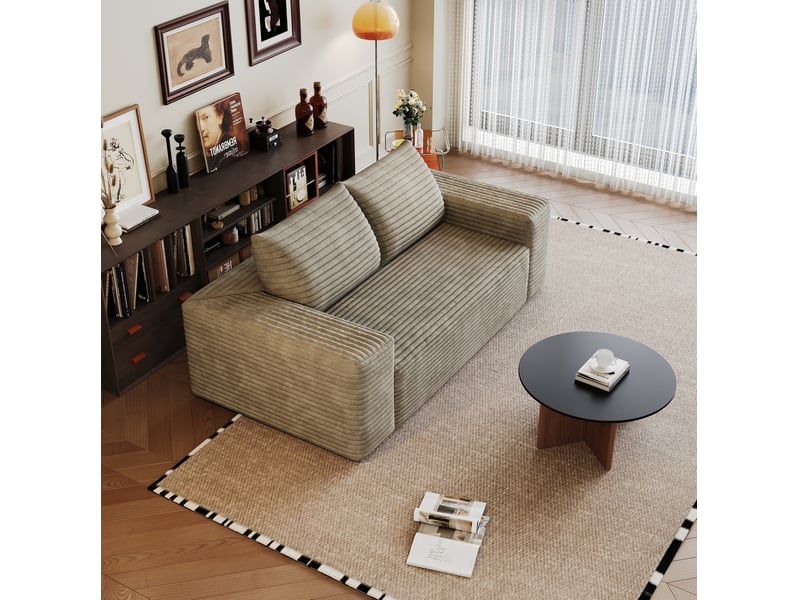 Canapé 3 places modulaire 180 cm en tissu velours côtelé camel  - Conforama D