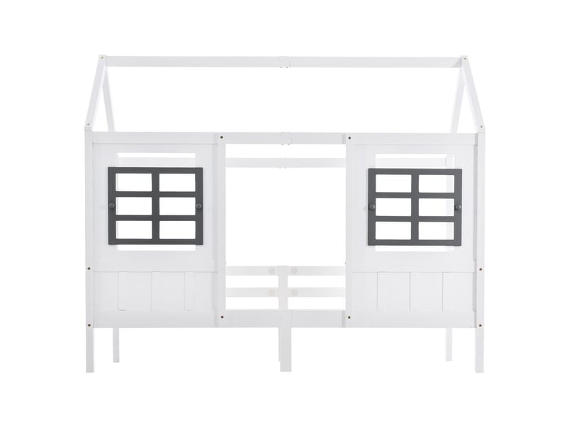  Lit cabane enfant avec fenêtres de sécurité, lit simple en pin et mdf, 90 x 200 cm, blanc  - Conforama A