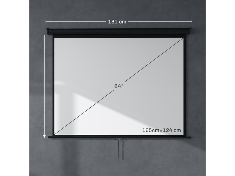  Écran de projection de 84 pouces, écran vidéoprojecteur, 4:3 4k hd, fixation mur ou plafond, noir, 181l x 8p x 138h cm  - Conforama C