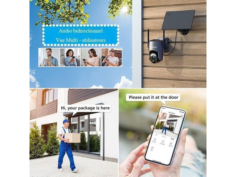  Camera de securite solaire 2k ptz wi-fi 2 pack vision nocturne couleur ip66  - Conforama D