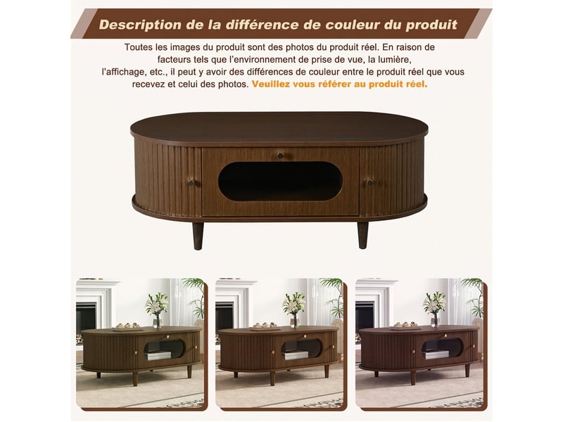  Table basse noyer avec tiroir et porte coulissante 100x50x36 cm - design moderne mdf  - Conforama D