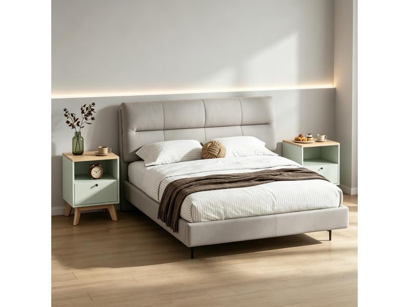 Lot de 2 tables de chevet tcqpz 40 x 40 x 55 cm avec tiroir et niche ouverte mdf vert clair effet chêne - Conforama D