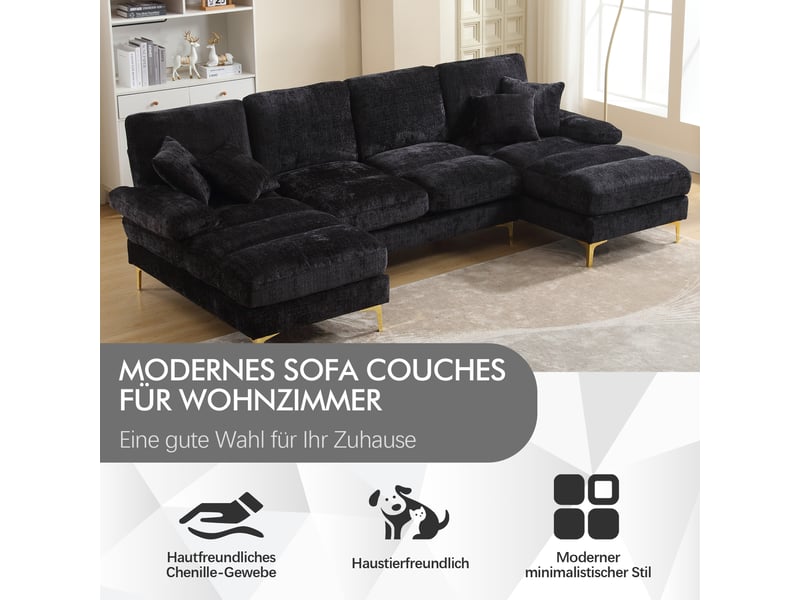 Canapé d'angle, canapé chenille — pour salon, en chenille, pour appartement, forme u - Conforama E