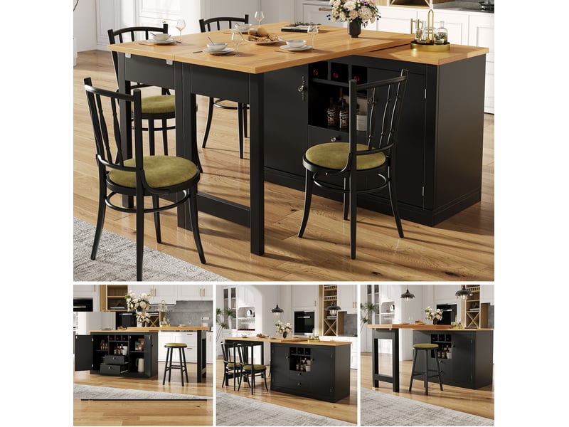  Table bar extensible 120x180 cm avec fonction pivotante à 360° et rangement mdf noir  - Conforama C