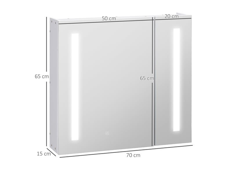 Armoire murale miroir lumineux led salle de bain 2 portes avec 3 niveaux blanc 70 x 15 x 65 cm - Conforama C
