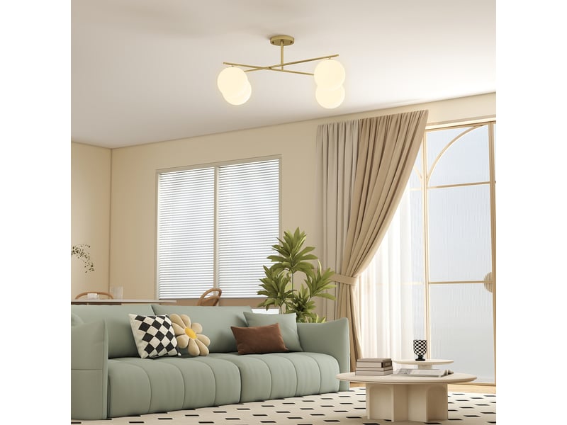  Plafonnier moderne à 4 lumières avec douille e14, semi-encastré, couleur or-crème  - Conforama D