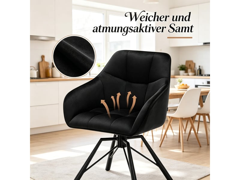  Lot de 2 chaises de salle à manger pivotantes,57x54x82,5 cm,velours,noir  - Conforama E