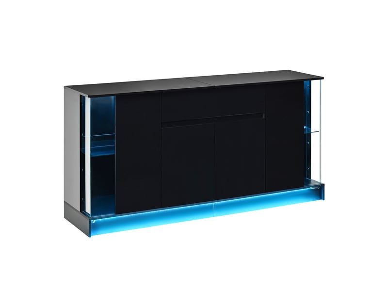  Buffet 4 porte(s) 1 tiroir(s) - 150 cm noir led panneau de particules buffet noir - Conforama E