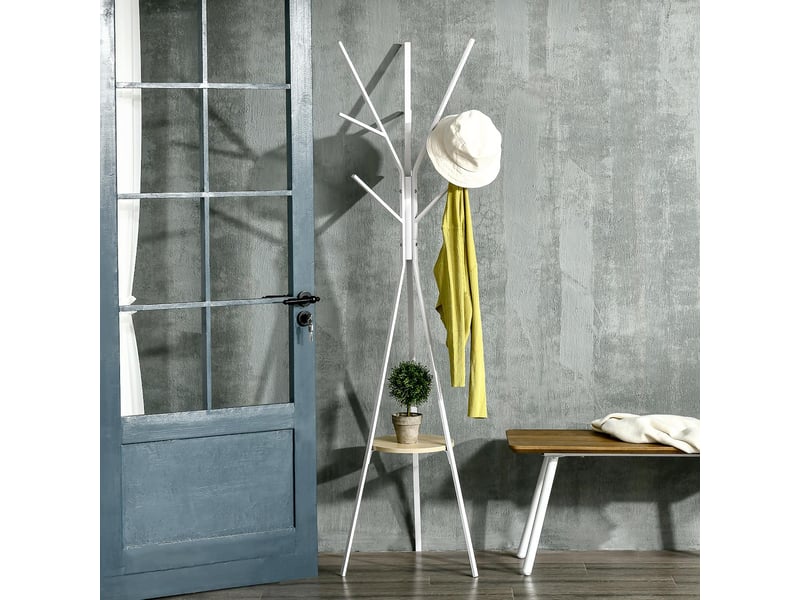  Porte-manteau trépied avec étagère et 9 patères en métal blanc 45x45x180 cm  - Conforama B