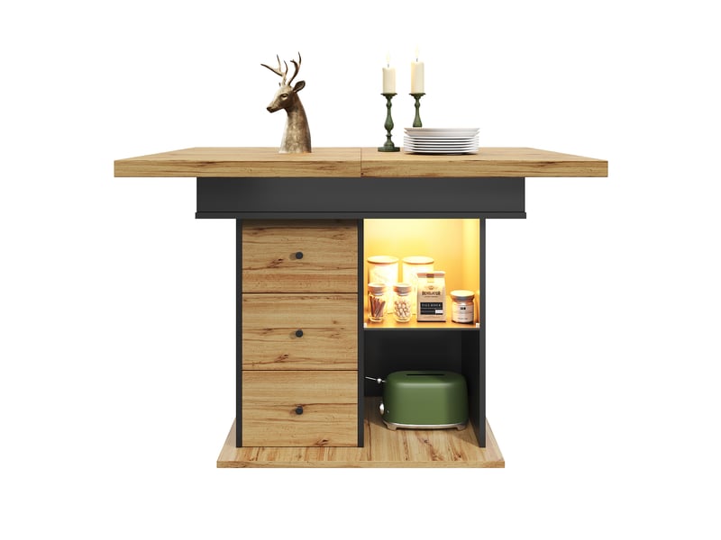 Table de salle à manger extensible avec led pour 4 à 6 personnes, plateau rectangulaire, cuisine et salon, 110 × 80 × 75 cm