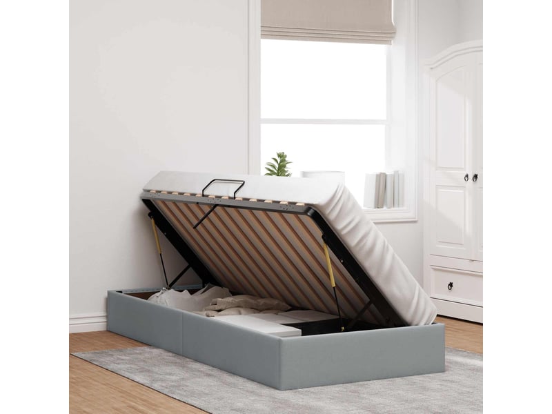  Lit simple- lit adulte -  cadre de lit ottoman gris clair 100 x 200 cm tissu  - Conforama C