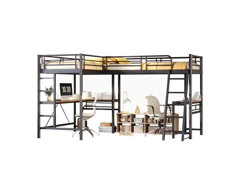  Lit mezzanine double 90x200 cm avec bureau et échelles noir  - Conforama A