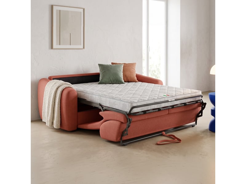  Canapé droit convertible 3 places en tissu chenille terracotta - ouverture express - suzie Suzie - Conforama C