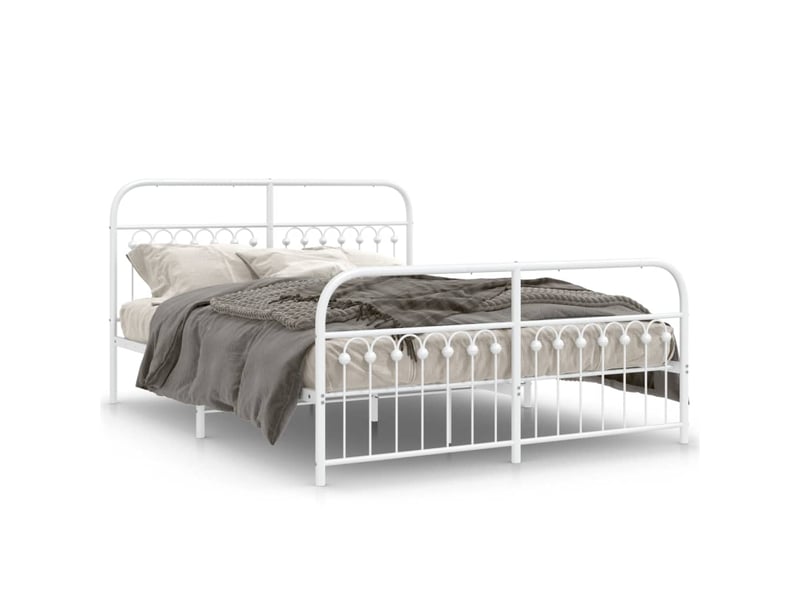  Lit double- lit adulte -  cadre de lit métal sans matelas et pied de lit blanc 150x200 cm  - Conforama A