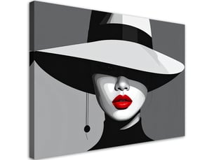 Tableau moderne, une femme avec un chapeau à larges bords et des lèvres rouges 100x70