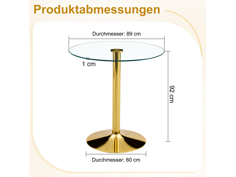  Table de bar ronde 89 cm en verre transparent, pied en métal doré, hauteur 92 cm  - Conforama C