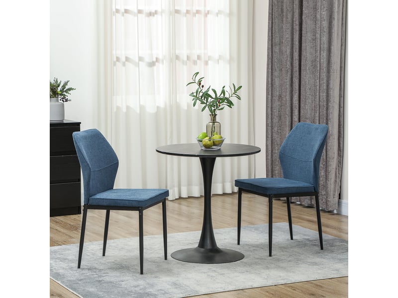  Ensemble de 2 chaises de salle à manger avec revêtement en velours synthétique, dossier incurvé et pieds en acier, 45 x 57 x 86 cm, bleues  - Conforama D