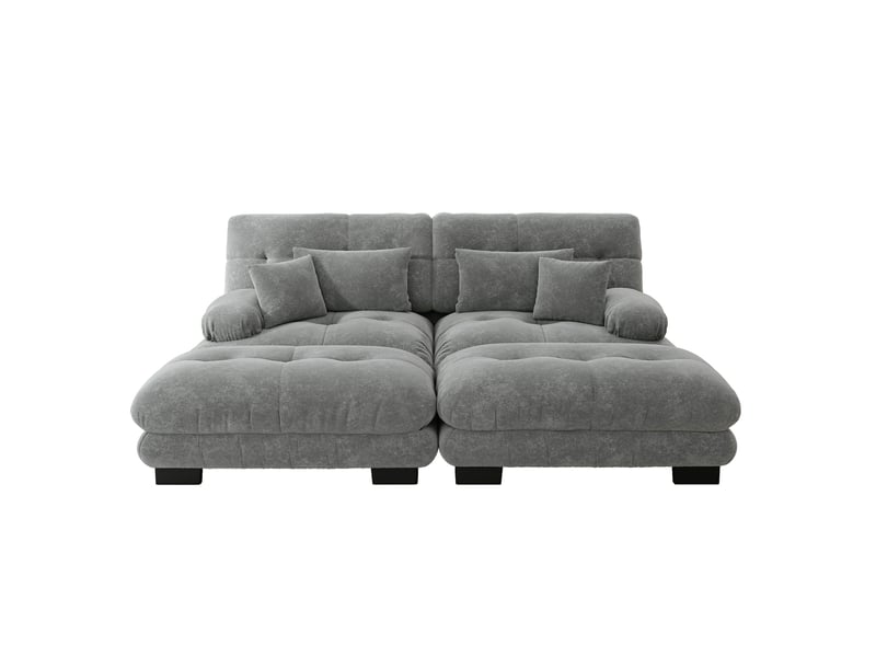  Canapé d'angle modulable 2 places en chenille gris avec 2 poufs  - Conforama A