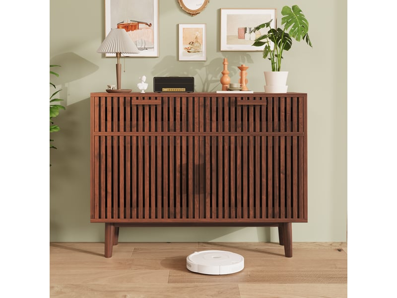  Buffet de cuisine 100 x 35 x 80 cm - noyer - meuble de rangement avec 2 tiroirs et 2 portes, style rétro et moderne  - Conforama D