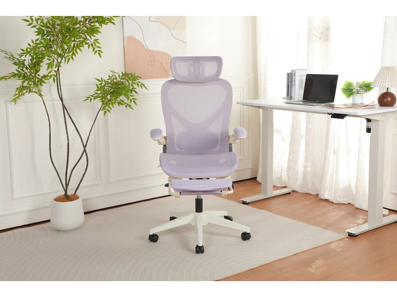 Chaise de bureau ergonomique pliable avec soutien lombaire et repose-pieds, violet evryae - Conforama C