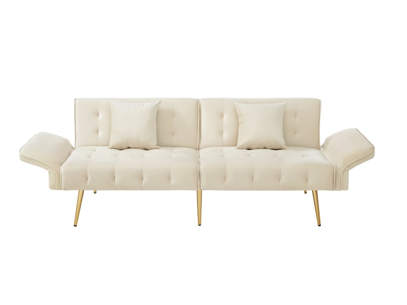 Canapé convertible 2 places velours avec dossier et accoudoirs réglables — espace de couchage généreux pour salon - Conforama A