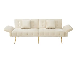Canapé convertible 2 places velours avec dossier et accoudoirs réglables — espace de couchage généreux pour salon