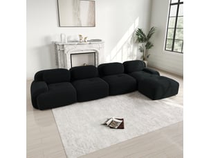 Canapé d'angle modulable 4 places en velours côtelé noir avec méridienne