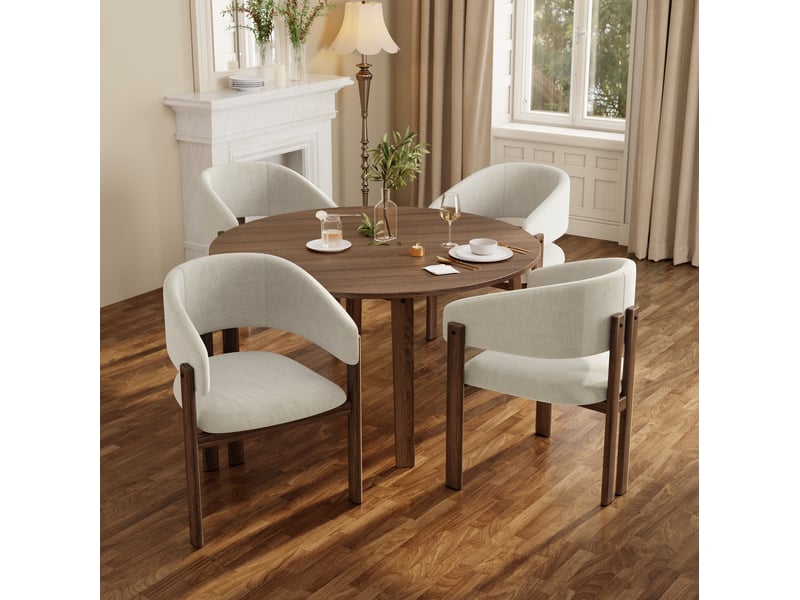  Lot de 2 chaises 61,5x52,5x83 cm avec accoudoirs, structure métallique, habillage textile en lin, teinte beige, style noyer, design moderne, charge 150 kg  - Conforama D