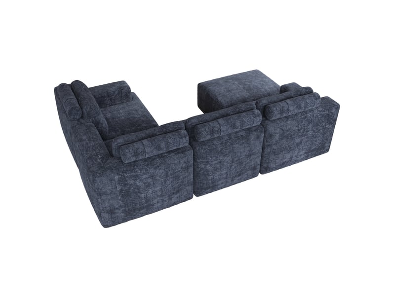  Canapé modulaire 5 places en tissu bleu avec pouf, sans montage, configuration l ou u pour salon et chambre  - Conforama D