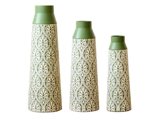 Vases décoratives sur pied 3 pièces h. 61,55143,5 cm – vert – métal à motif rétro pour fleurs séchées