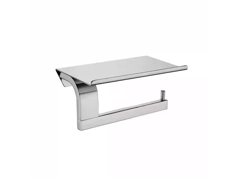  Porte-papier toilette chrome avec étagère  monté au mur, acier inoxydable 304 poli chrome  - Conforama A