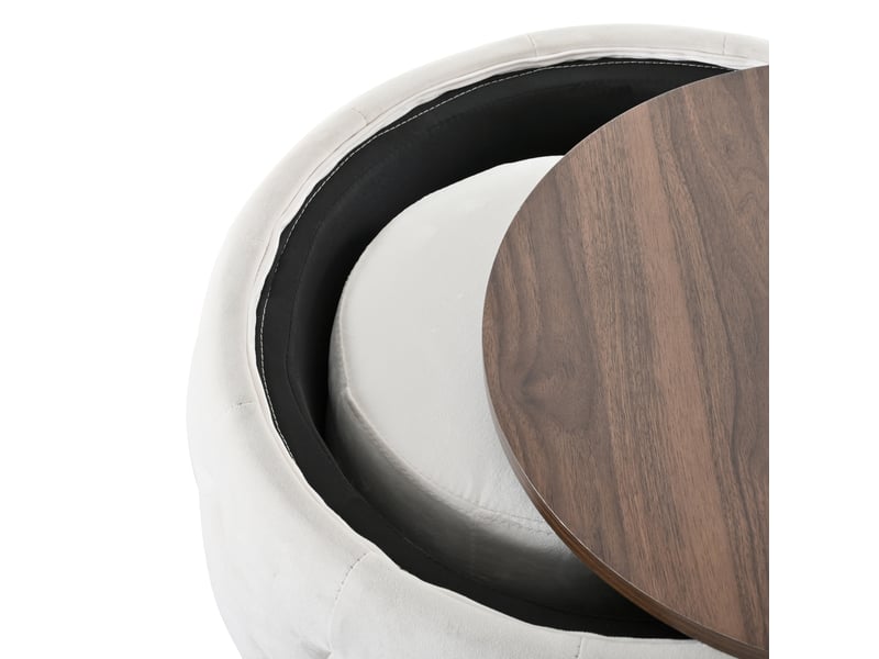  Lot de 2 poufs gigognes ronds 58 cm avec rangement et plateau amovible en bois beige  - Conforama E