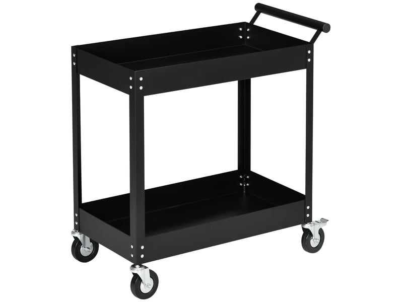  Chariot d'atelier servante atelier à 2 niveaux, poignée latérale et roulettes verrouillables, noir, 84,5x38x84cm  - Conforama B
