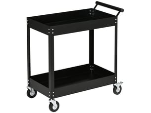 Chariot d'atelier servante atelier à 2 niveaux, poignée latérale et roulettes verrouillables, noir, 84,5x38x84cm