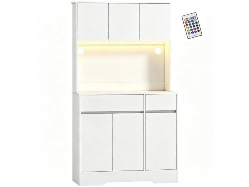  Buffet haut de cuisine avec éclairage led rgb – plan de travail, 6 portes et 2 tiroirs, rangement sur site  - Conforama A