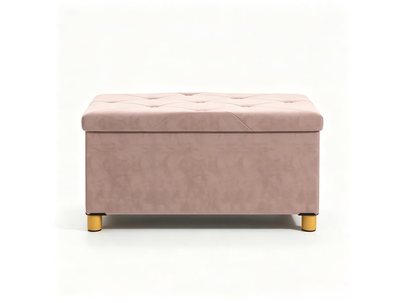  Banc de rangement pliable - 76 x 38 x 38 cm - rose - bout de lit capitonné de 67 l avec coffre et pieds en bois d'hévéa  - Conforama A